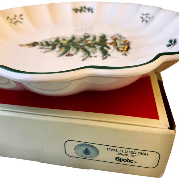 Spode Christmas Tree Oval Fluted Platter Dish Large New - Picture 4 of 12
